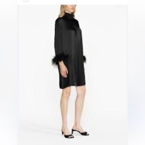 Sleeper black party shirt dress ostrich feathers elegant holiday date night S